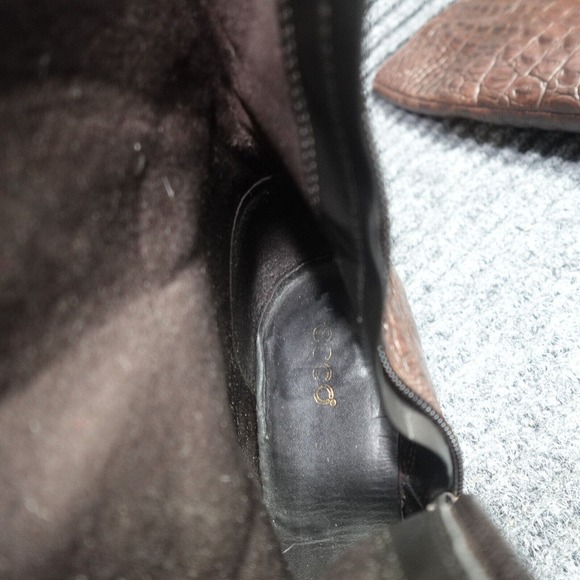 ECCO Boots Womens 9.5 Brown Croc Crocodile Zip Knee high Heels - Picture 9 of 11